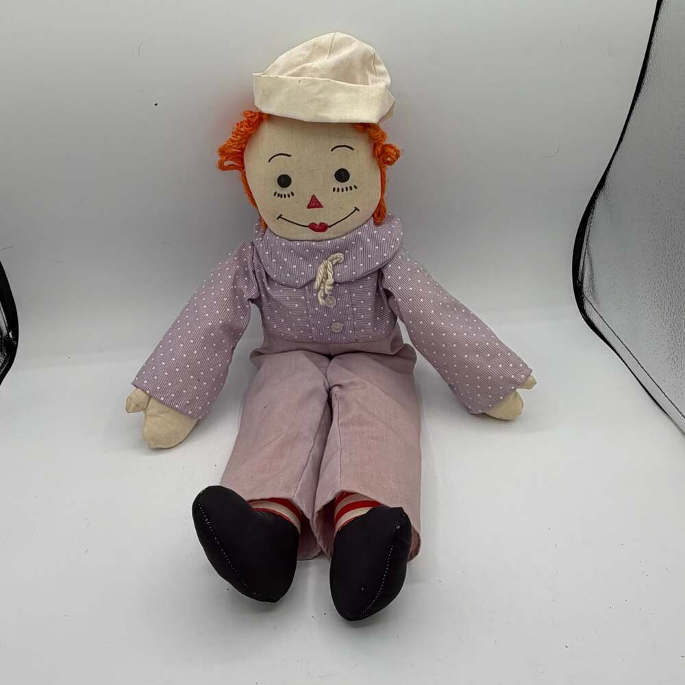 VTG Handmade Raggedy Andy Dolls Soft 18” Vintage Wearing Purple - Picture 1 of 9